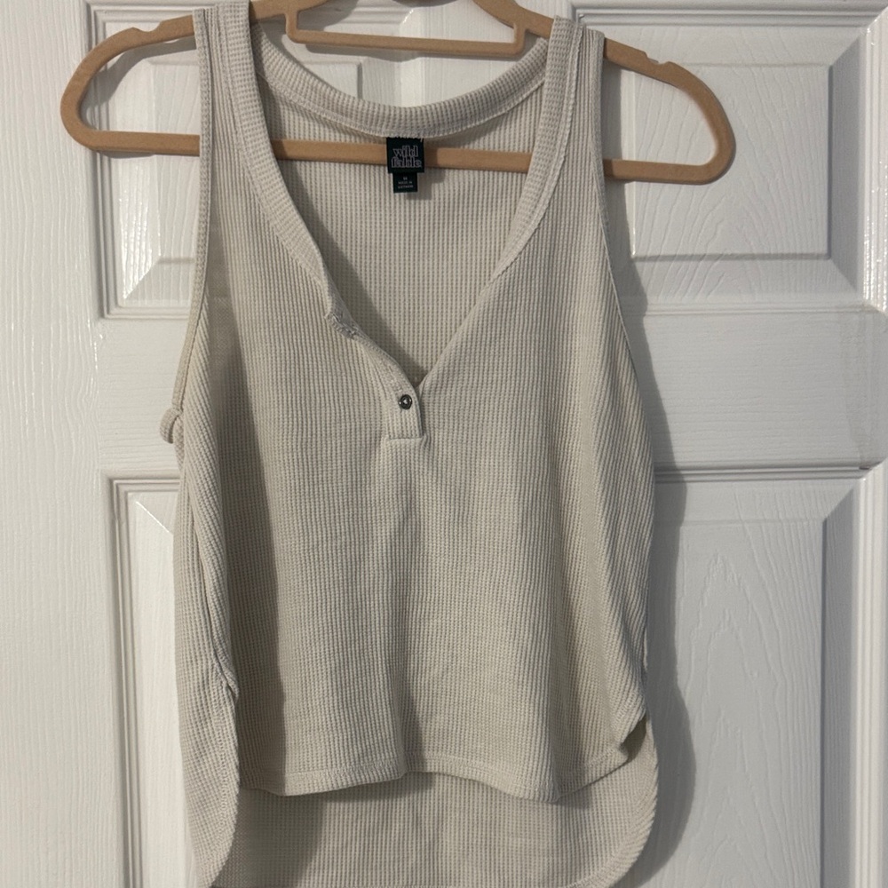Wild fable light gray waffle tank with button detail; women’s medium